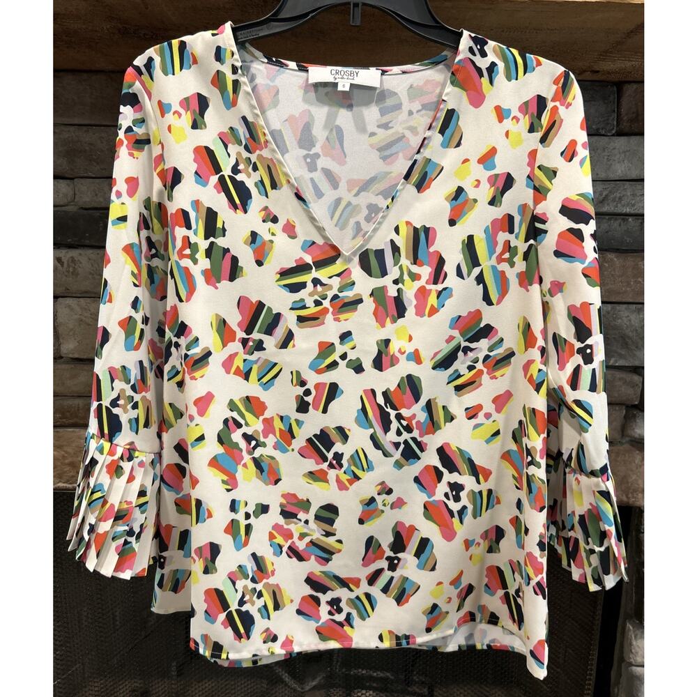 Women’s CROSBY By Mollie Burch V Neck Pleated Blouse Shirt Size S *D3